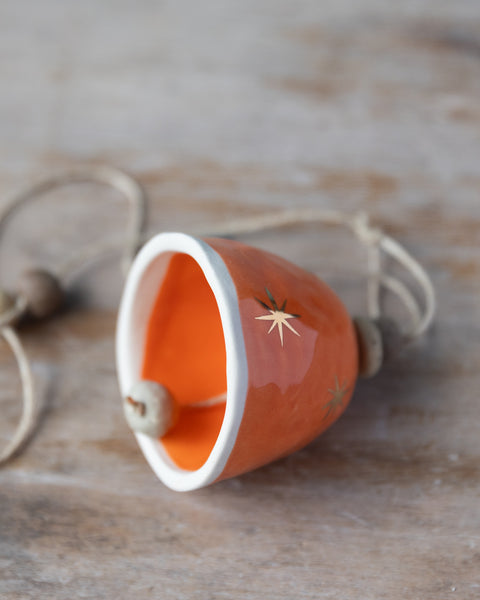 GOLD STAR BELL - WHITE CLAY - ORANGE GLAZE