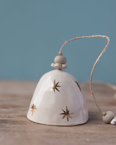 GOLD STAR BELL - WHITE CLAY - CLEAR GLAZE