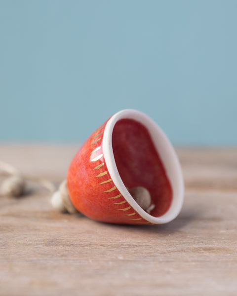 GOLD DASH BELL - WHITE CLAY - RED/ORANGE GLAZE