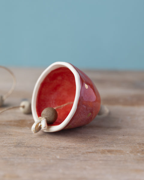 GOLD DOT BELL - WHITE CLAY - RED/ORANGE GLAZE