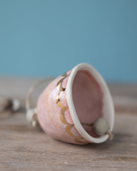 GOLD RAINBOW BELL - WHITE CLAY - PINK GLAZE