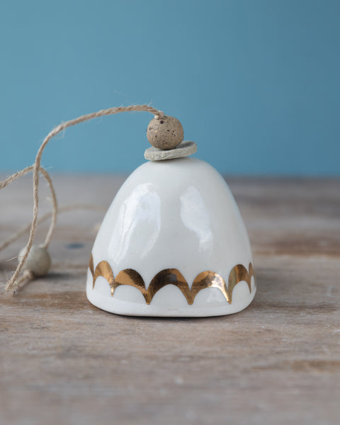 GOLD RAINBOW BELL - WHITE CLAY - CLEAR GLAZE