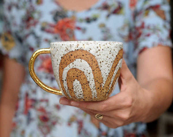 RAINBOW MUG - GOLD HANDLE - SPECKLED CLAY - S/M/L