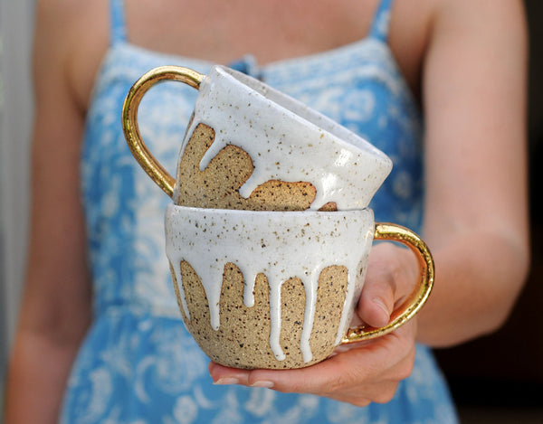 DRIBBLE MUG - SPECKLED CLAY - GOLD HANDLE - S/M/L