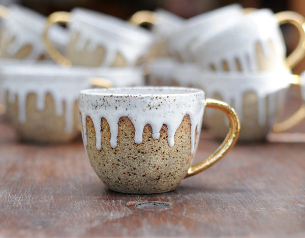 DRIBBLE MUG - SPECKLED CLAY - GOLD HANDLE - S/M/L