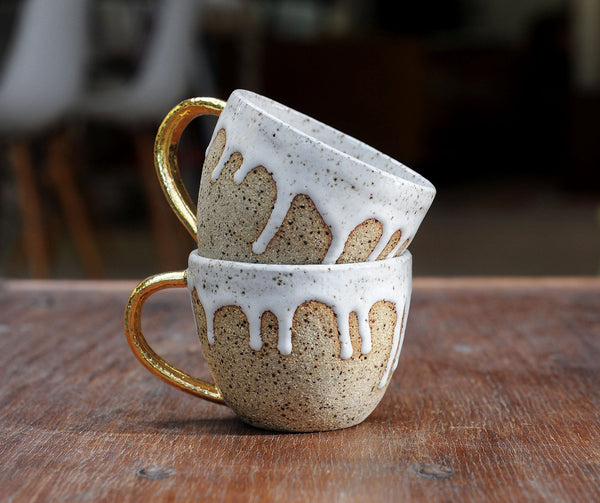 DRIBBLE MUG - SPECKLED CLAY - GOLD HANDLE - S/M/L