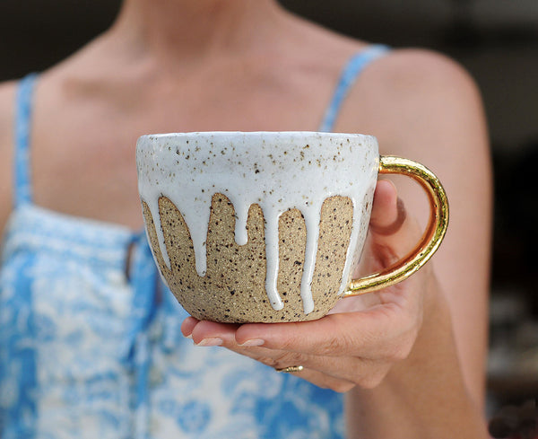 DRIBBLE MUG - SPECKLED CLAY - GOLD HANDLE - S/M/L