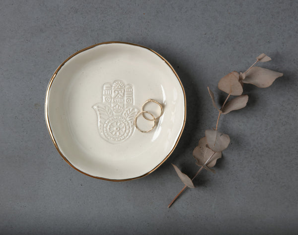 HAMSA HAND BOWL - WHITE CLAY