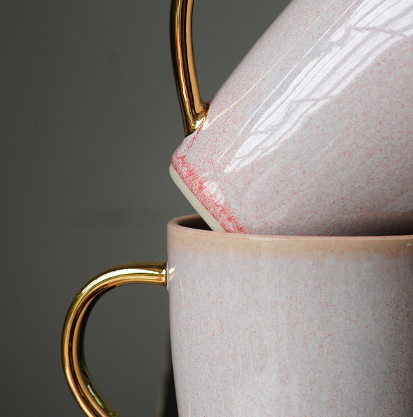 PINK OPAL MUG - WHITE CLAY - GOLD HANDLE - S/M/L