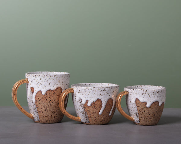 DRIBBLE MUG - SPECKLED CLAY - GOLD HANDLE - S/M/L