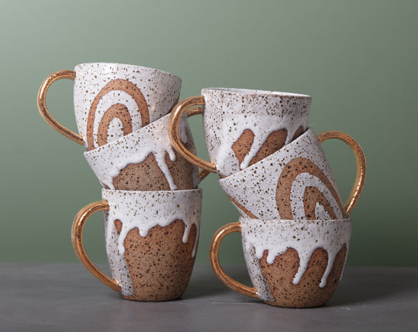 DRIBBLE MUG - SPECKLED CLAY - GOLD HANDLE - S/M/L