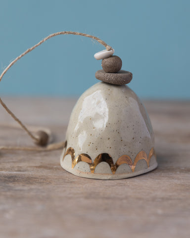 GOLD RAINBOW BELL - SALT & PEPPER CLAY - CLEAR GLAZE