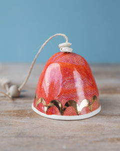 GOLD RAINBOW BELL - WHITE CLAY - RED/ORANGE GLAZE