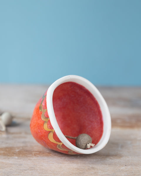 GOLD RAINBOW BELL - WHITE CLAY - RED/ORANGE GLAZE