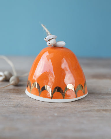 GOLD RAINBOW BELL - WHITE CLAY - ORANGE GLAZE
