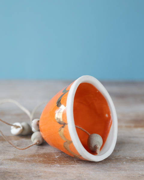 GOLD RAINBOW BELL - WHITE CLAY - ORANGE GLAZE
