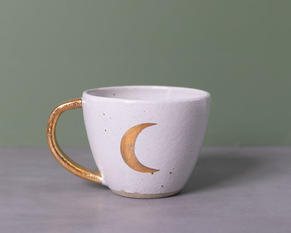 CRESCENT MOON MUG - GOLD HANDLE - SANDY CLAY - S/M/L