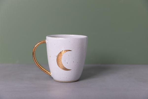 CRESCENT MOON MUG - GOLD HANDLE - SANDY CLAY - S/M/L