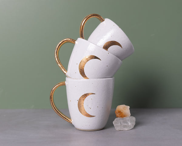 CRESCENT MOON MUG - GOLD HANDLE - SANDY CLAY - S/M/L