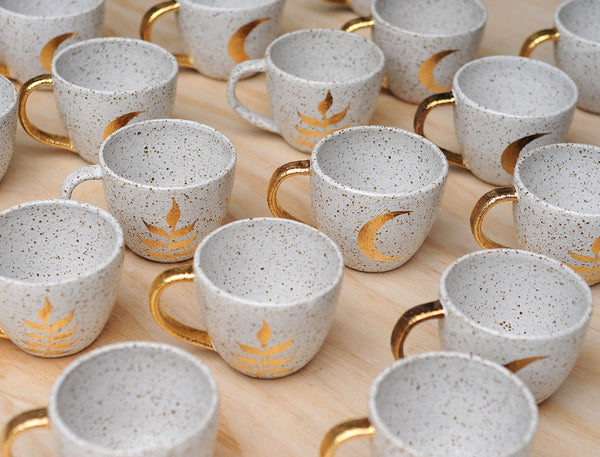 CRESCENT MOON MUG - GOLD HANDLE - SPECKLED CLAY - S/M/L