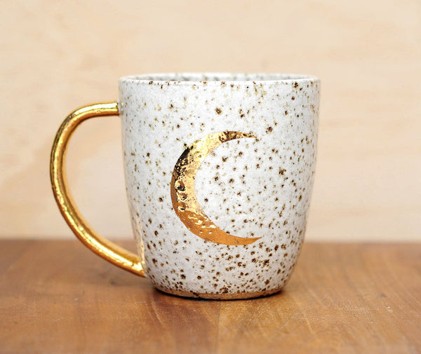 CRESCENT MOON MUG - GOLD HANDLE - SPECKLED CLAY - S/M/L