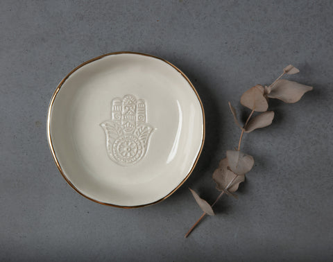 HAMSA HAND BOWL - WHITE CLAY