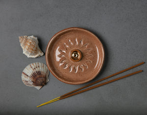 SOL INCENSE HOLDER - CORAL GLAZE - SALT & PEPPER CLAY