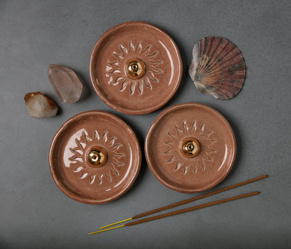 SOL INCENSE HOLDER - CORAL GLAZE - SALT & PEPPER CLAY