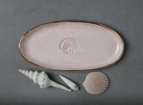 SCALLOP SHELL PLATE - WHITE CLAY - OPAL PINK GLAZE