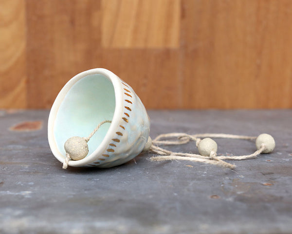 GOLD DASH BELL - WHITE CLAY  - MINTY HAZE GLAZE - (THIN DASH)