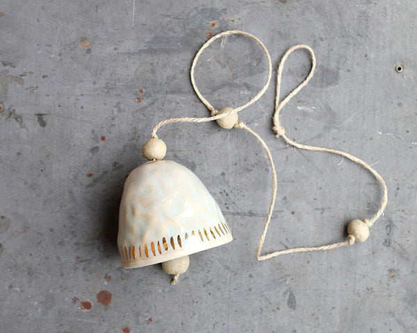 GOLD DASH BELL - WHITE CLAY  - MINTY HAZE GLAZE - (THIN DASH)